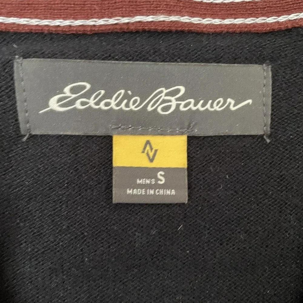 Eddie Bauer Sweater Mens Small Black Quarter Zip Pullover Cotton Cashmere Shirt